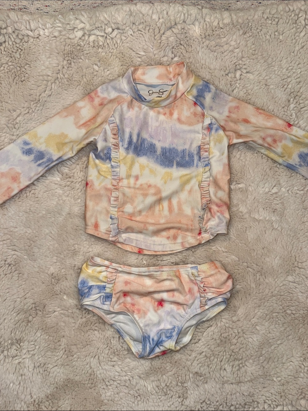 Jessica Simpson Girls Pastel Tie-Dye Rash Guard Set - Blue, Yellow, Pink